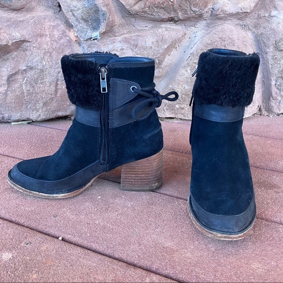 UGG Kirke Shearling-Trimmed Leather & Suede Ankle Boots - Picture 2 of 14